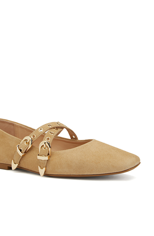 Camel Toka Detaylı Kadın Deri Babet