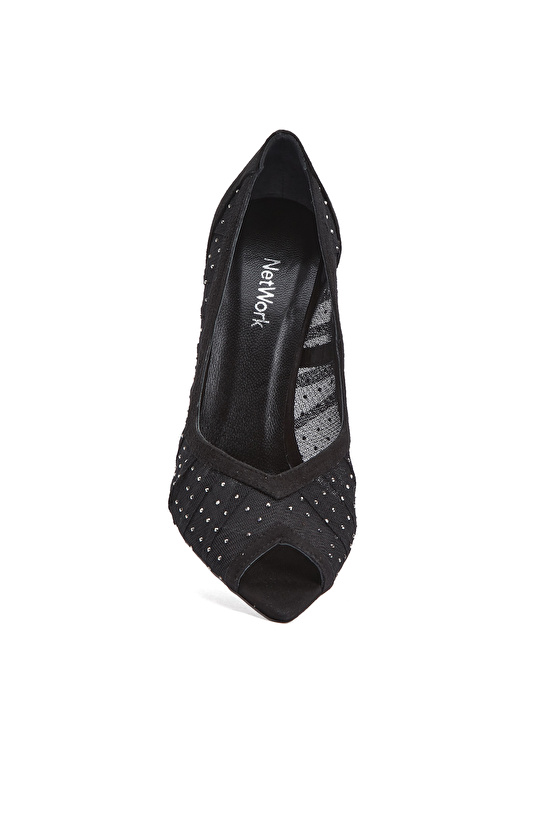 Black Mesh Fabric Detailed High Heels