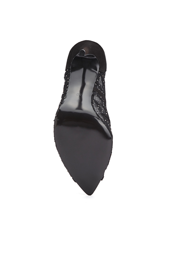 Black Mesh Fabric Detailed High Heels