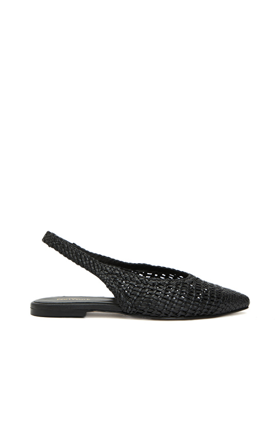 Black Knit Detailed Women's Leather Sandals