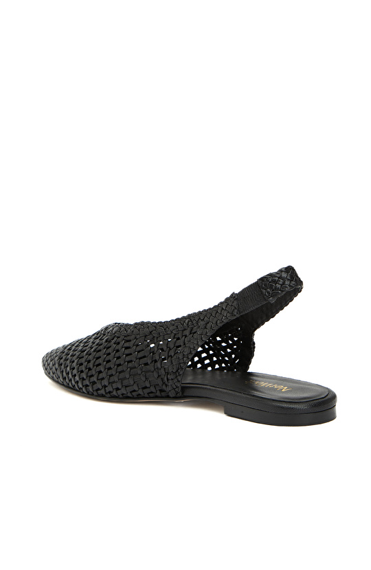 Black Knit Detailed Women's Leather Sandals