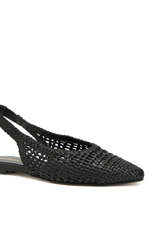 Black Knit Detailed Women's Leather Sandals