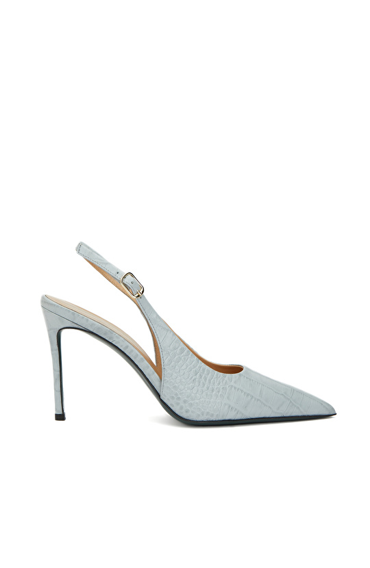 Açık Mavi Kroko Desenli Deri Stiletto