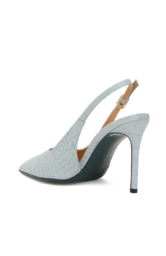 Açık Mavi Kroko Desenli Deri Stiletto