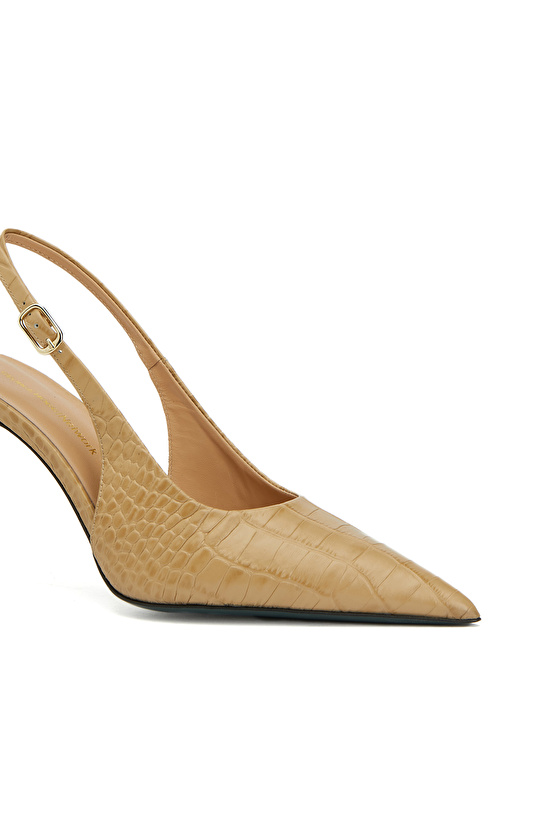 Bej Kroko Desenli Deri Stiletto