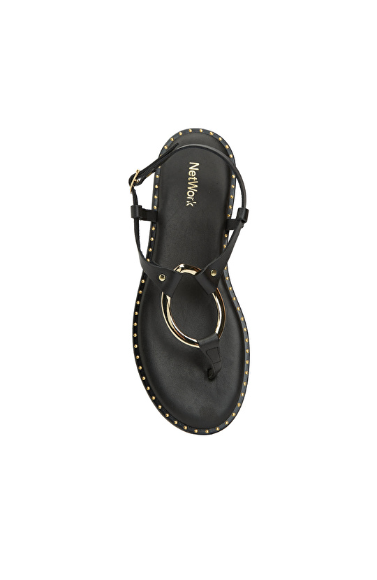 Siyah Kadın Deri Sandalet