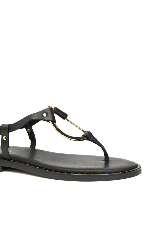 Siyah Kadın Deri Sandalet