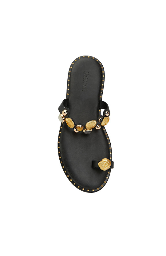 Siyah Toka Detaylı Kadın Deri Terlik