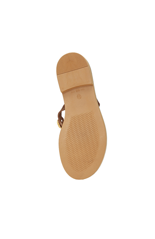 Kahverengi Toka Detaylı Kadın Deri Terlik