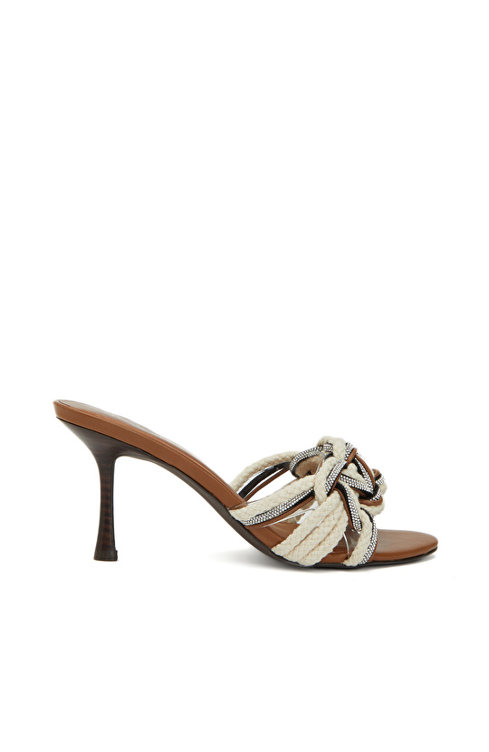 Bej Taba Örgü Detaylı Kadın Terlik