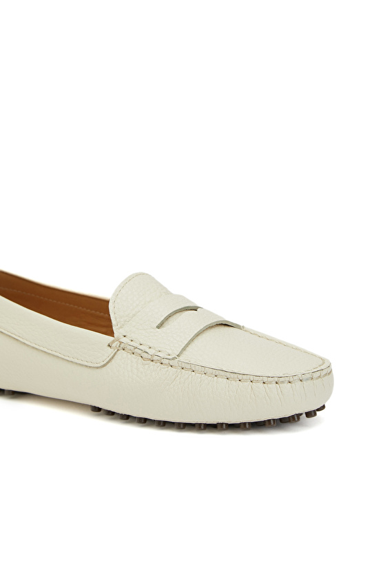 Kırık Beyaz Kadın Deri Laofer