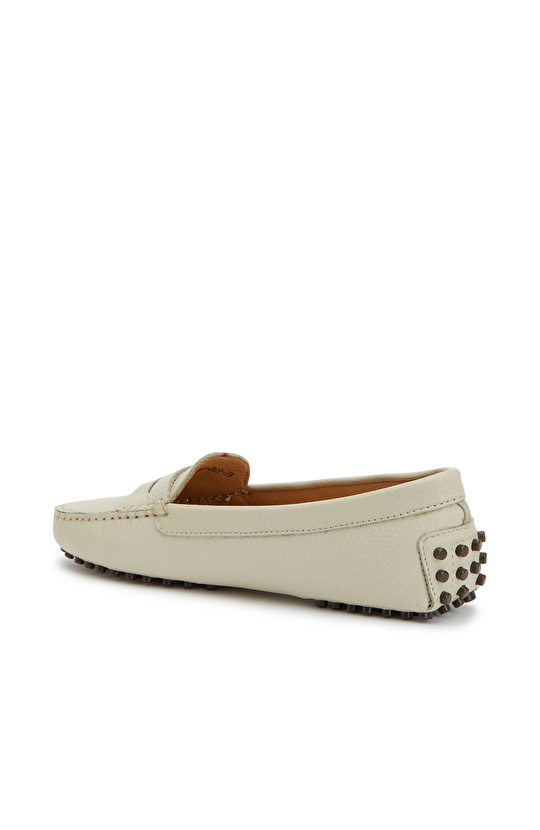 Kırık Beyaz Kadın Deri Loafer