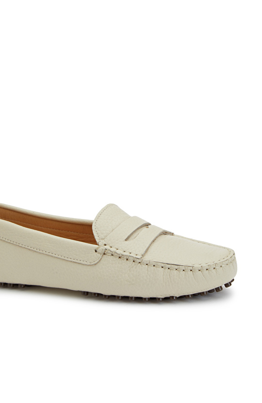 Kırık Beyaz Kadın Deri Loafer