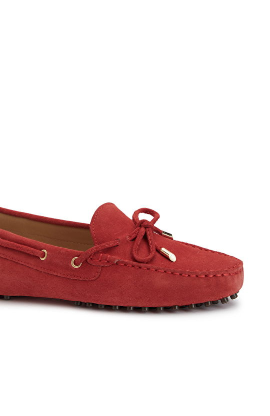 Kırmızı Kadın Süet Loafer