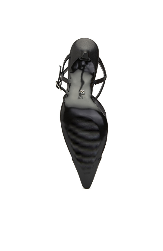 Siyah File Kumaş Detaylı Deri Stiletto