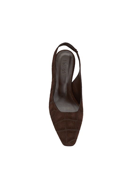 Acı Kahve Kroko Baskılı Deri Topuklu Ayakkabı