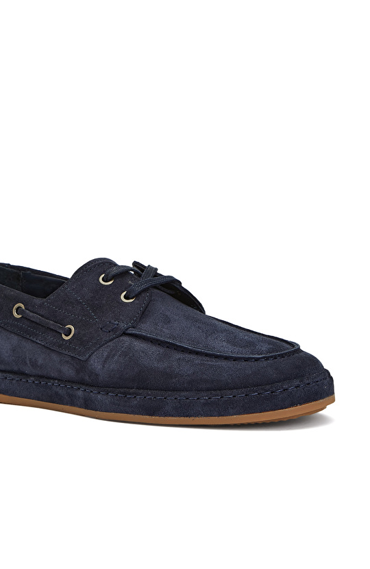 Lacivert Saraç Detaylı Erkek Süet Loafer