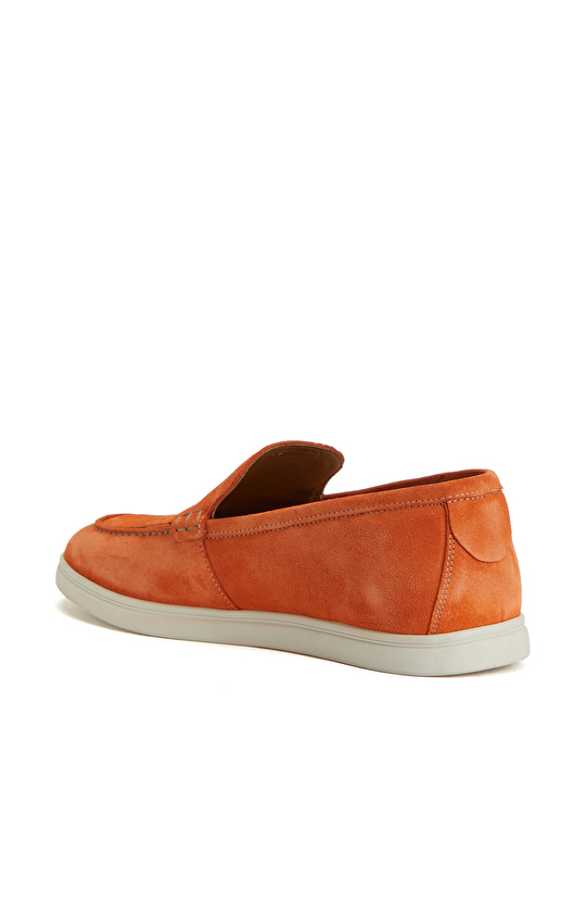 Turuncu Saraç Detaylı Erkek Deri Loafer