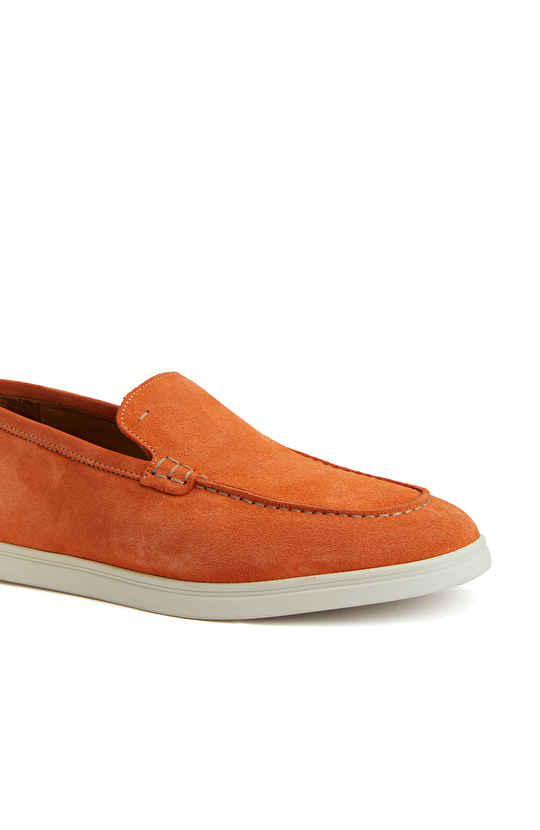 Turuncu Saraç Detaylı Erkek Deri Loafer