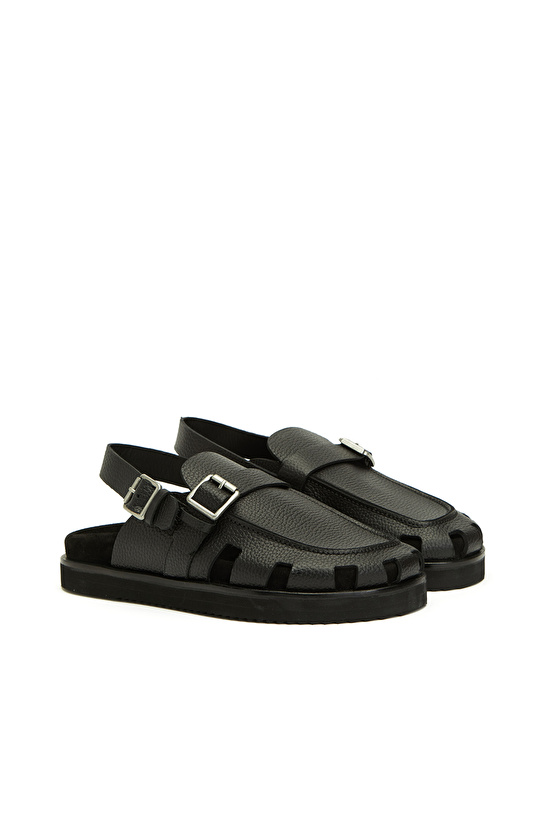 Siyah Günlük Rahat Erkek Deri Sandalet