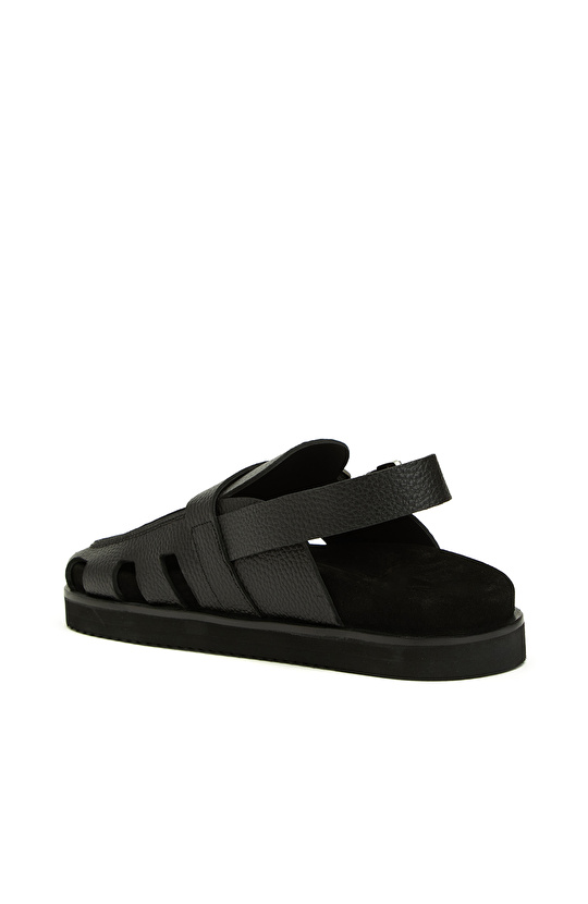 Siyah Günlük Rahat Erkek Deri Sandalet