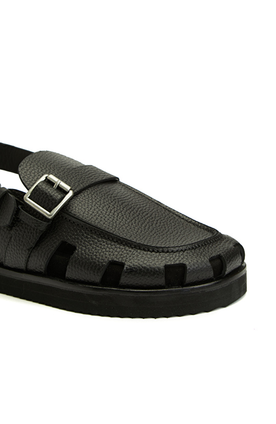 Siyah Günlük Rahat Erkek Deri Sandalet