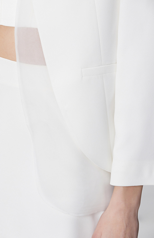 Kırık Beyaz Şifon Detaylı Abiye Ceket