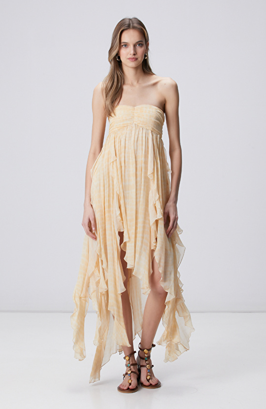 N-Green Yellow Patterned Evening Dress