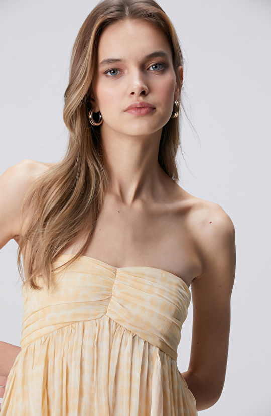 N-Green Yellow Patterned Evening Dress