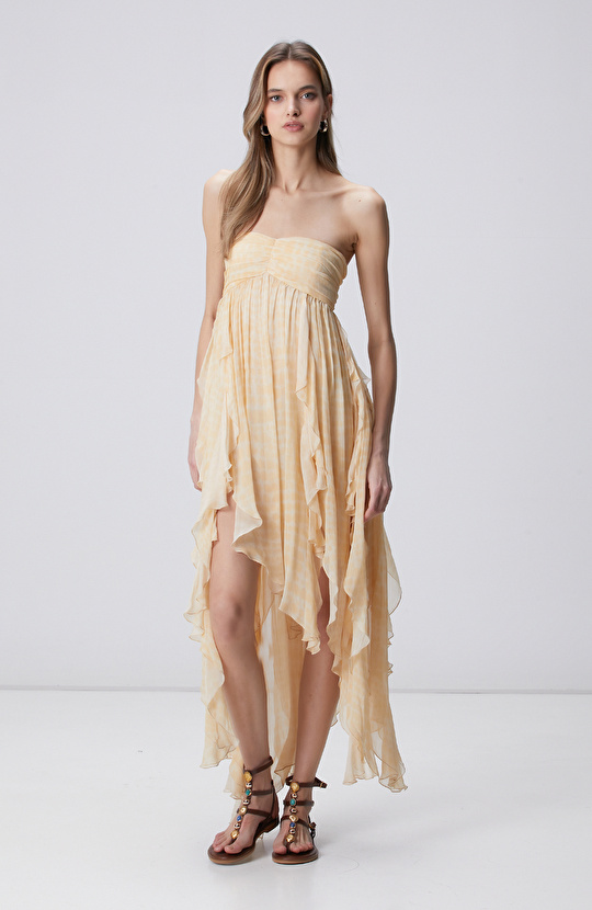 N-Green Yellow Patterned Evening Dress