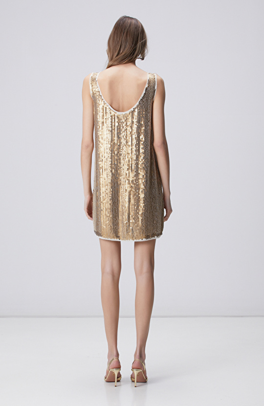 Gold Payetli Abiye Elbise