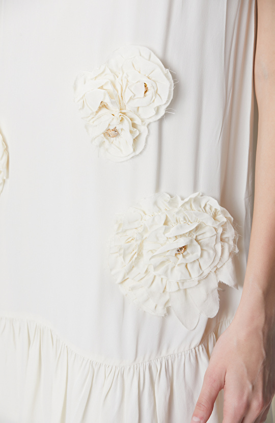 Kırık Beyaz Dik Yaka Abiye Elbise