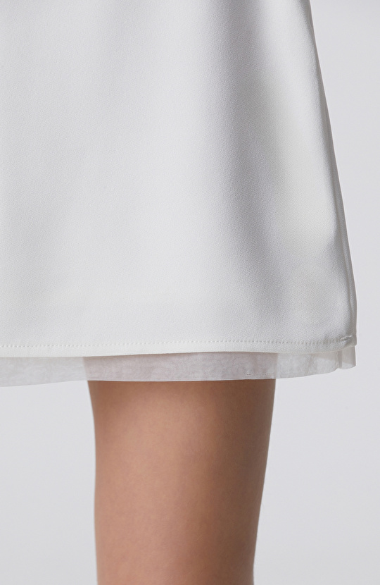 Kırık Beyaz Desenli Mini Abiye Etek