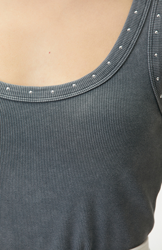 Antrasit Taş Baskılı T-shirt