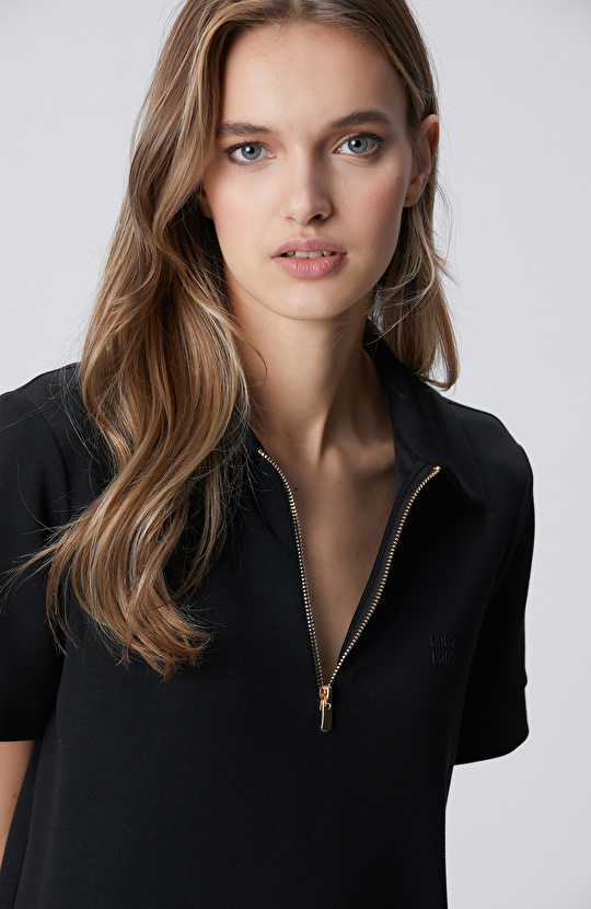 Siyah Kısa Kol Polo Yaka Mini Boy Örme Elbise