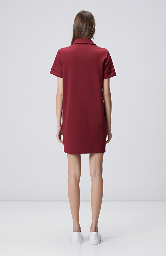 Vişne Kısa Kol Polo Yaka Mini Boy Örme Elbise