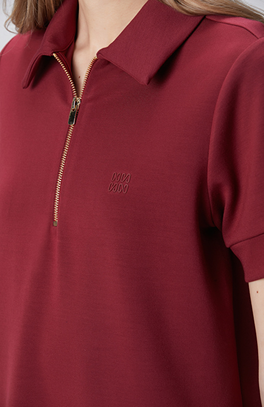 Vişne Kısa Kol Polo Yaka Mini Boy Örme Elbise