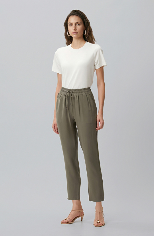 Haki Diyagonal Desenli Basic Pantolon