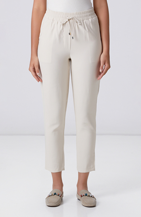 Bej Diyagonal Basic Jogger Pantolon