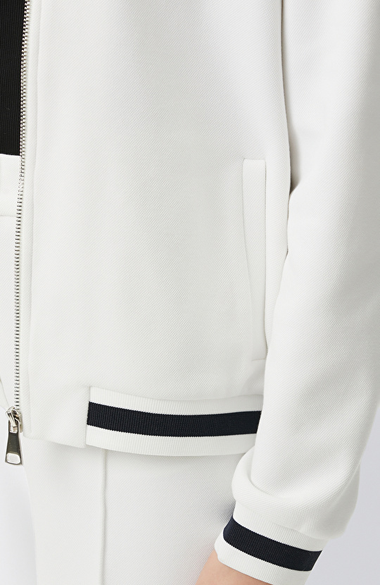 Kırık Beyaz Triko Ribanalı Sweatshirt