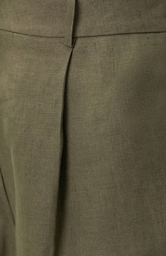 Khaki Double Leg Linen Shorts