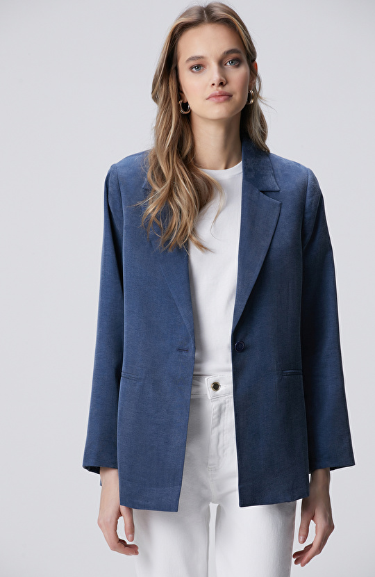 İndigo Yarım Astarlı Ceket