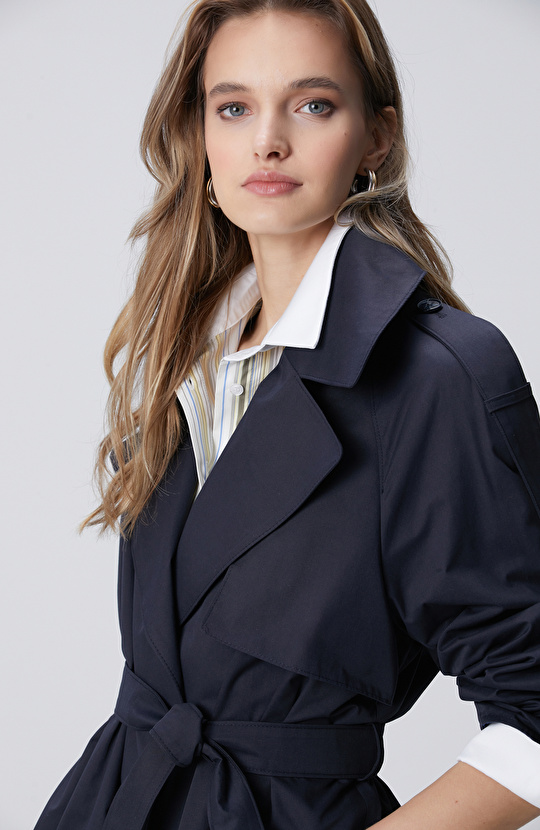 Lacivert Beli Kuşaklı Pardösü