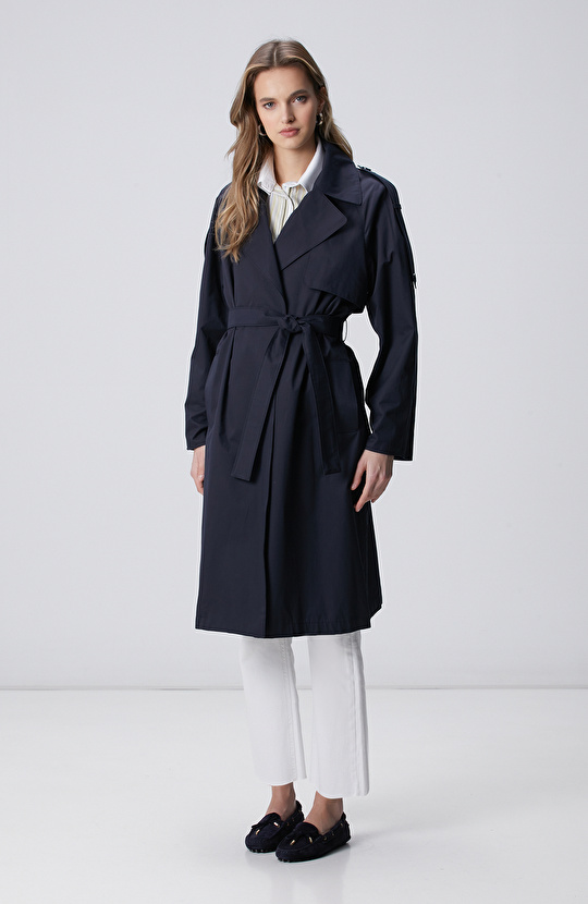 Lacivert Beli Kuşaklı Pardösü