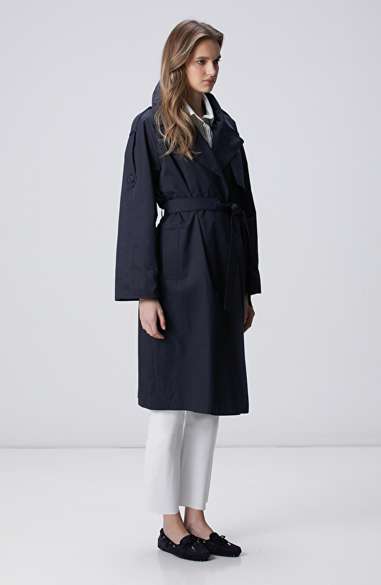 Lacivert Beli Kuşaklı Pardösü