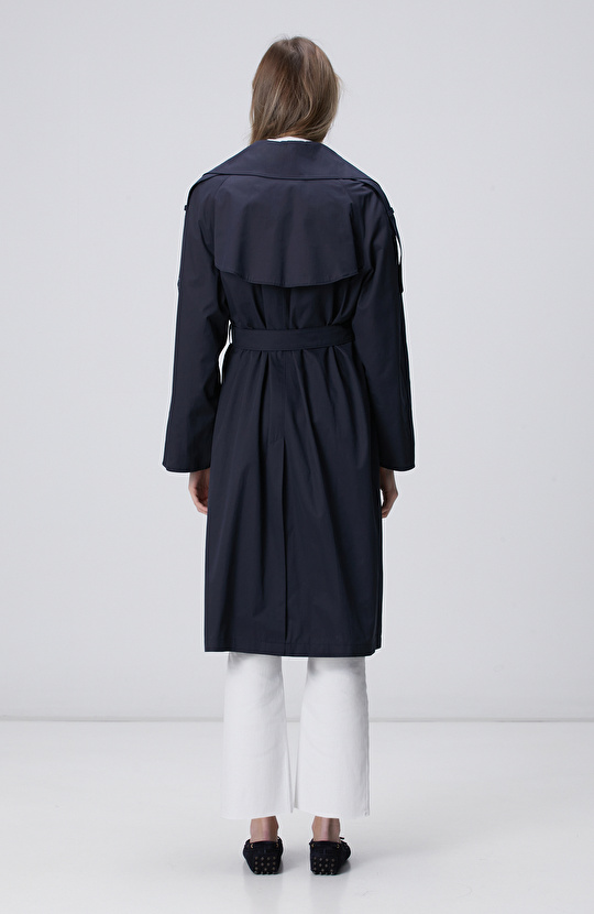 Lacivert Beli Kuşaklı Pardösü