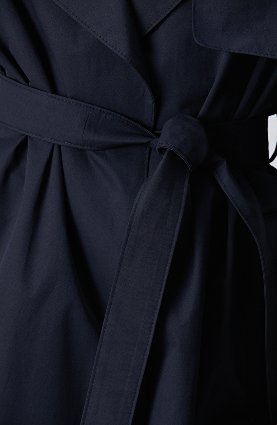 Lacivert Beli Kuşaklı Pardösü