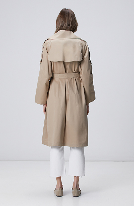 Açık Bej Beli Kuşaklı Pardösü