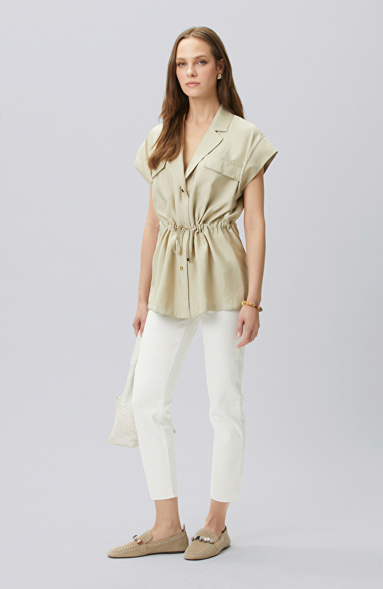 Açık Haki Beli Büzgülü Ceket