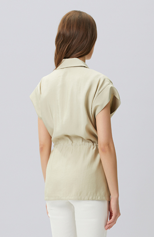 Açık Haki Beli Büzgülü Ceket